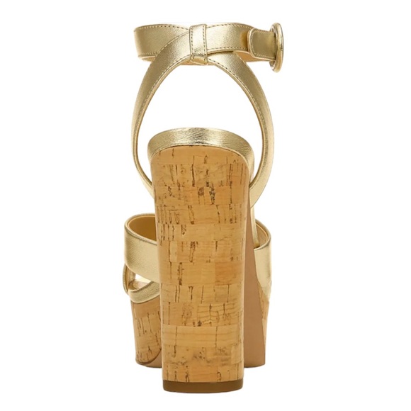 Veronica Beard Gold Lalana Leather Ankle Strap Cork Platform Heel Sandal 6.5 NIB - Picture 4 of 16
